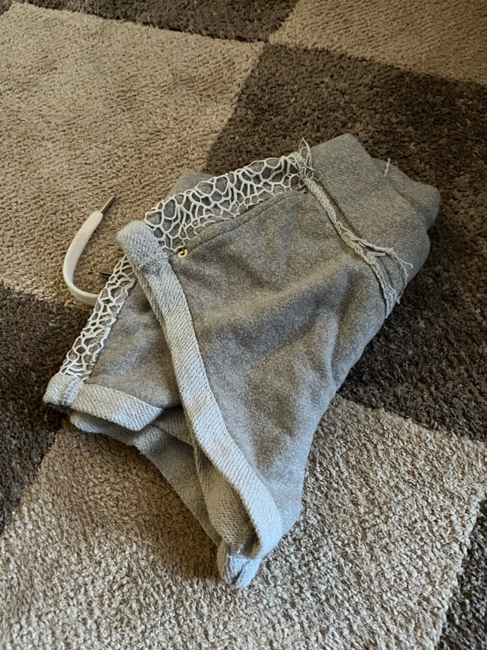 Guess Light Gray Athletic Shorts with White Crochet Detail
